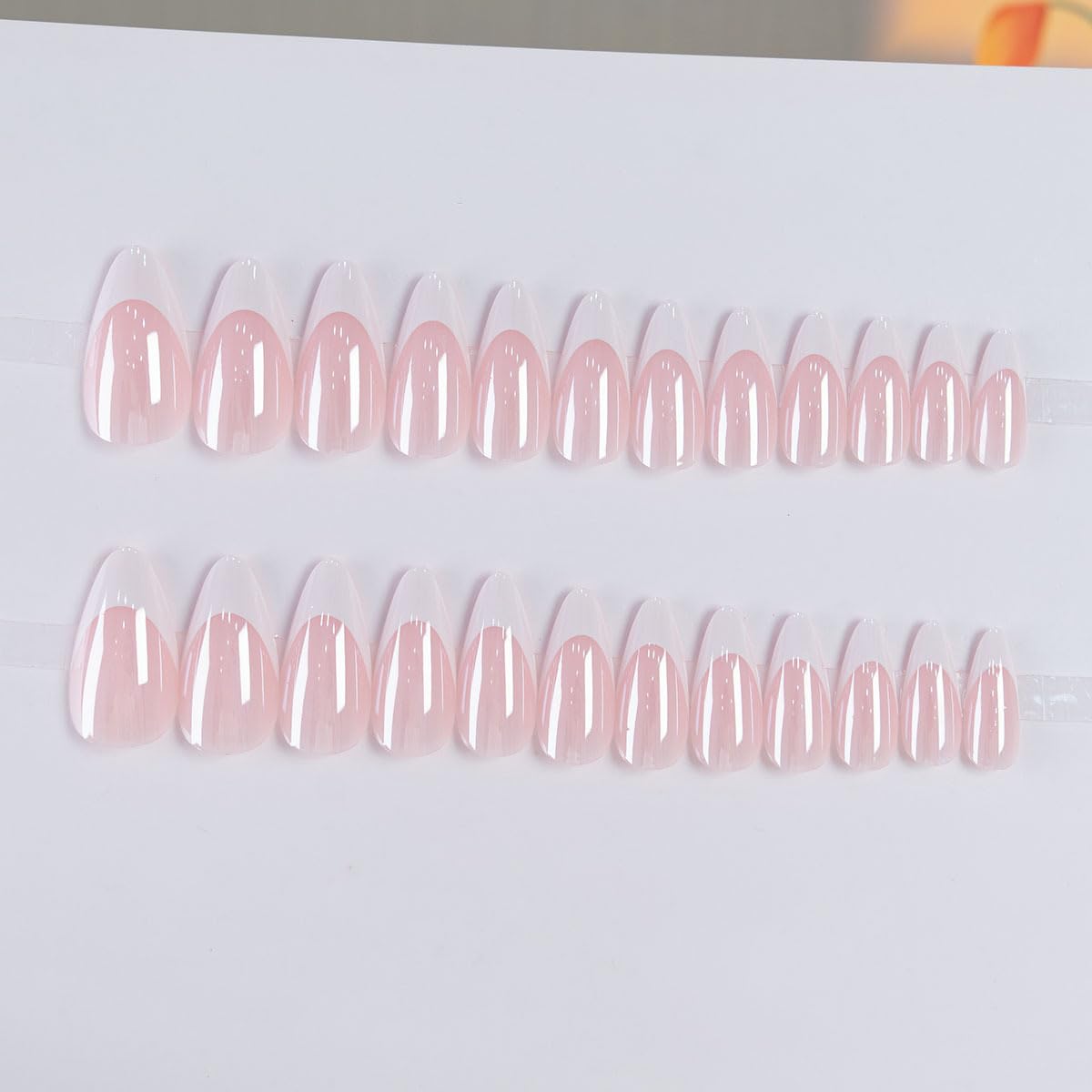 FJSMTOPl Press On Nails Almond French Tip in stylish packaging
