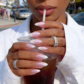 FJSMTOPl Press On Nails Almond French Tip with jelly glue stickers