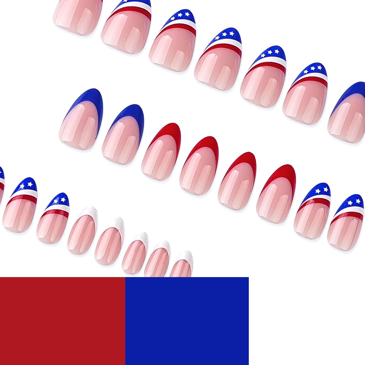 FJSMTOPl press on nails applied on hands for Independence Day