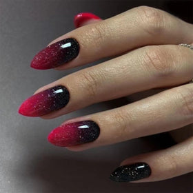 FJSMTOPl red almond short press on nails front view