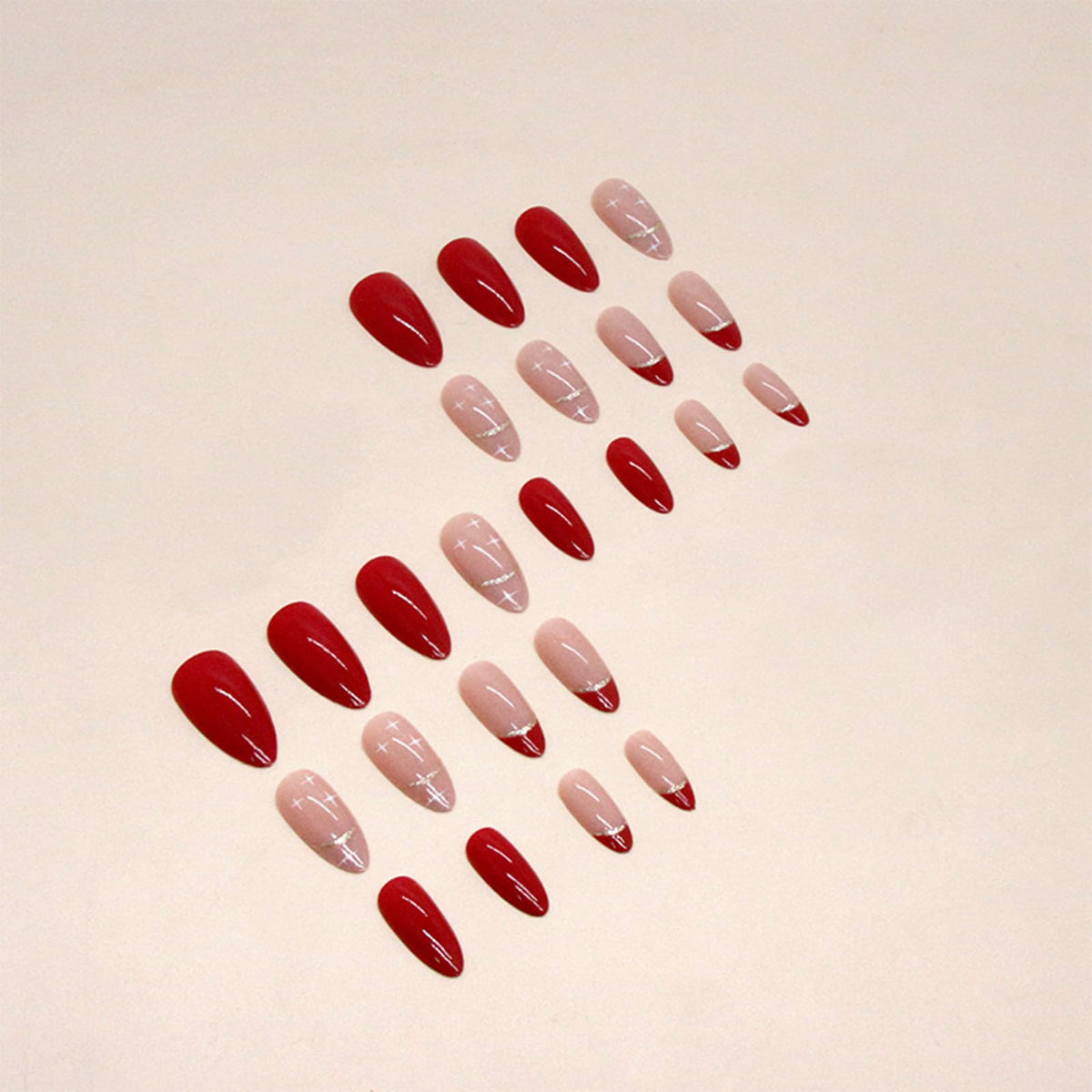 FJSMTOPl Red Press on Nails with nail file and wooden stick