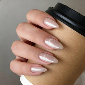 FJSMTOPl White Press on Nails package contents including glue stickers