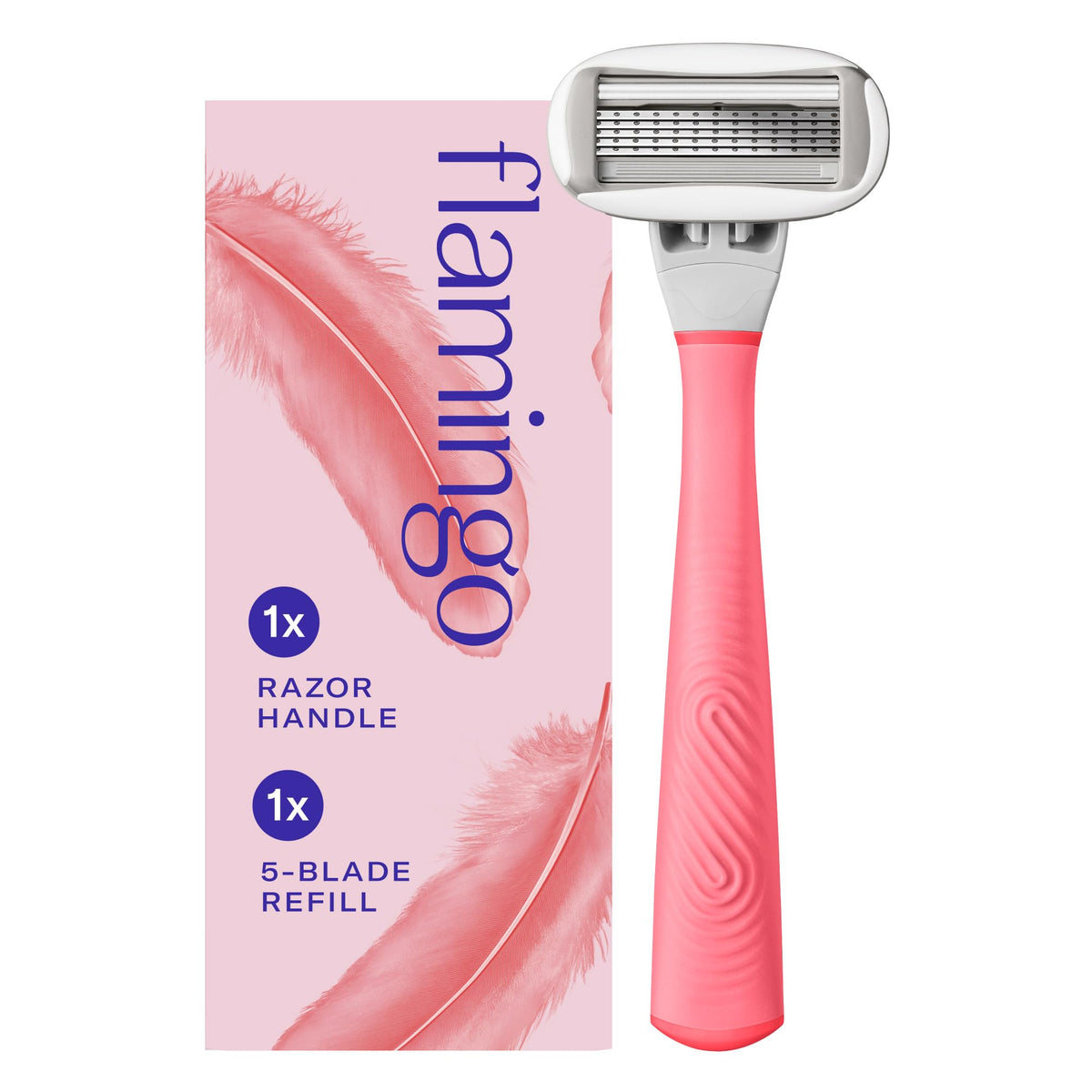 Flamingo razor handle in pink with one blade refill