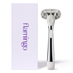 Flamingo razor in a lifestyle setting on a bathroom countertop
