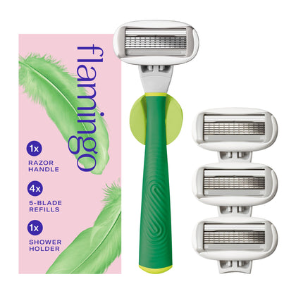 Flamingo Shaving Razor Set for Women in Matcha colour with handle and refills