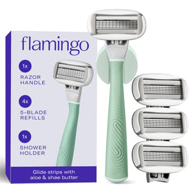 Flamingo Shaving Razor Set for Women in sage colour with handle and refills