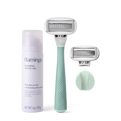 Flamingo Shaving Razor Set for Women including handle and blade refills
