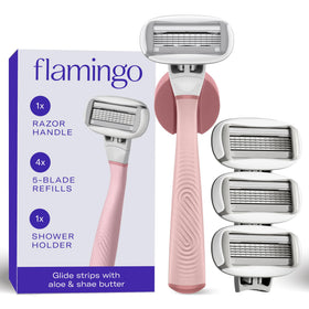 Flamingo Shaving Razor Set for Women with handle and blade refills