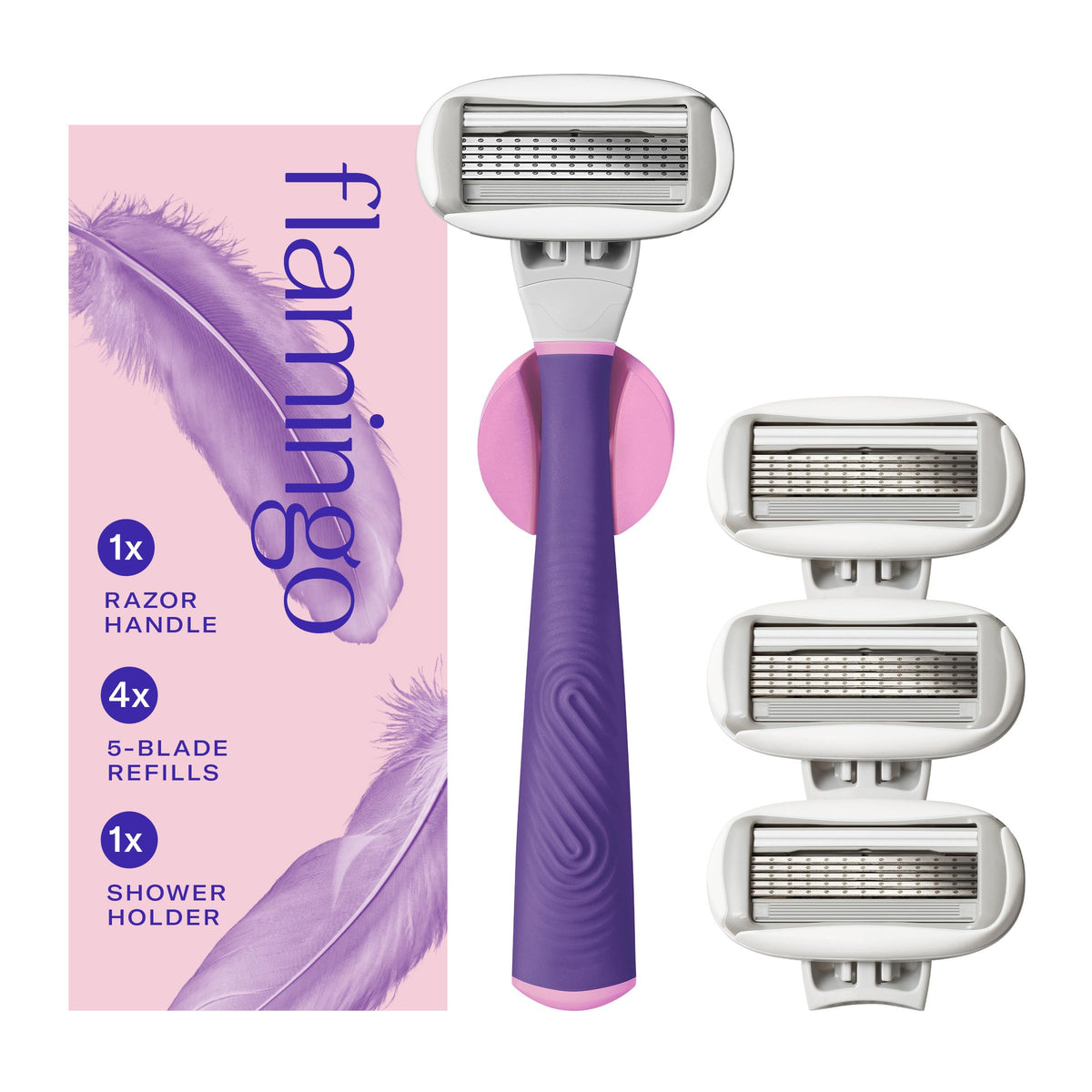 Flamingo Shaving Razor Set including razor handle and blade refills