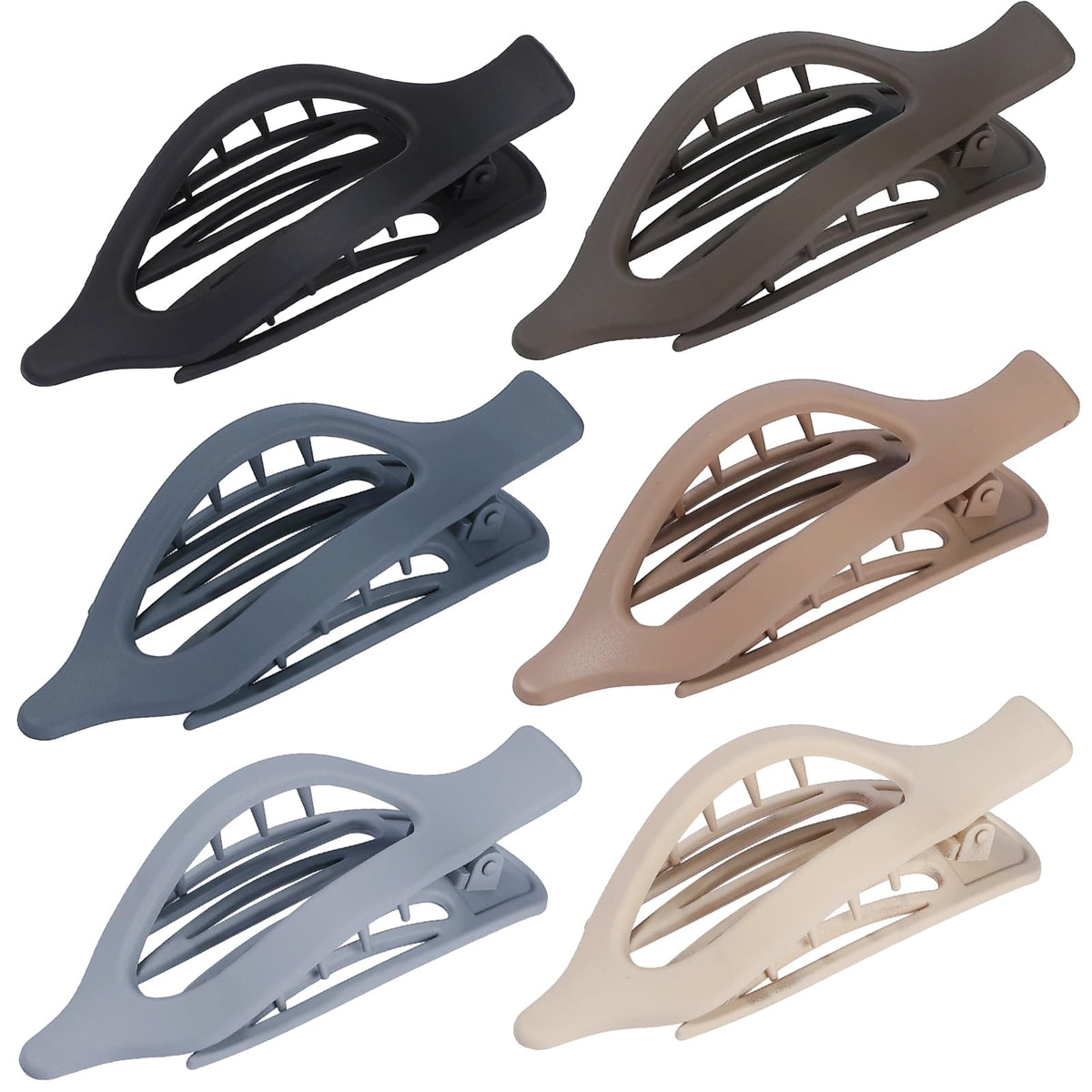 Flat hair clips set showing all six colours