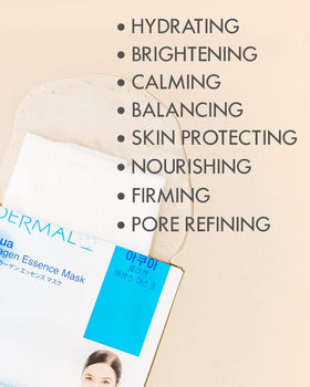 Flat lay of DERMAL masks with various essence types