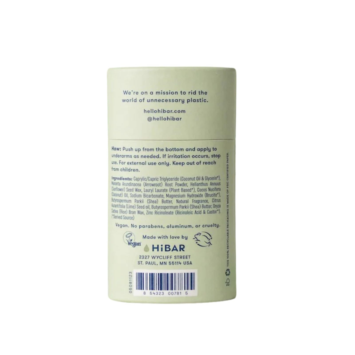 Flat lay of HIBAR Eucalyptus & Mint Deodorant with natural ingredients