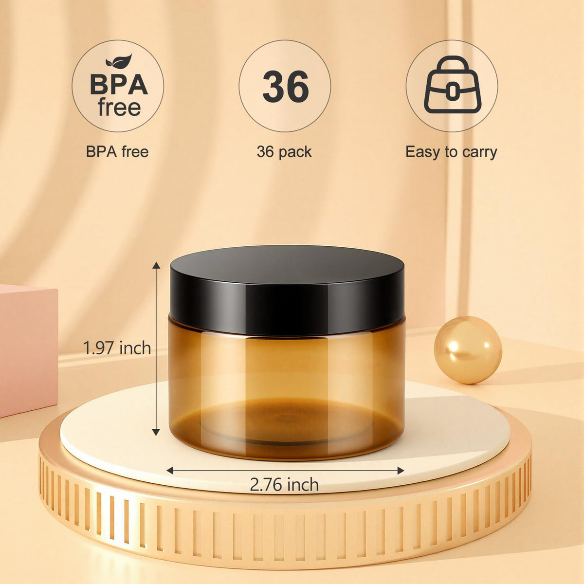 Flat lay of Loretoy plastic jars with various contents