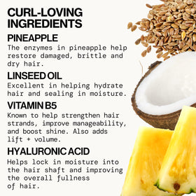 Flat lay of Pacifica Pineapple Curls Refresher Mist with tropical fruits