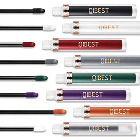 Flat lay of QiBest 8Pcs Goth Liquid Lipstick Set