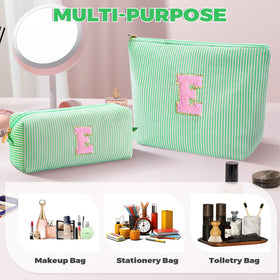 Flat lay of the Btffitting green makeup bag set