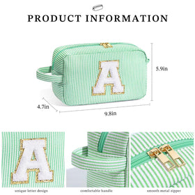 Flat lay of YOOLIFE Initial Cosmetic Bag with cosmetics inside