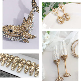 Flatback champagne golden rhinestones on a craft surface