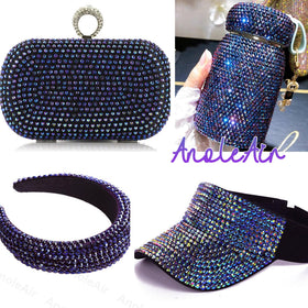 Flatback design of AnoleAir Black AB Purple Rhinestones