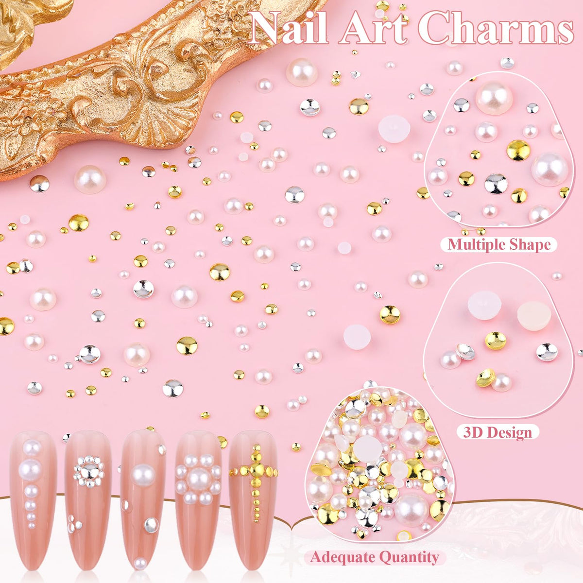 Flatback white and beige pearl nail gems from BELLEBOOST
