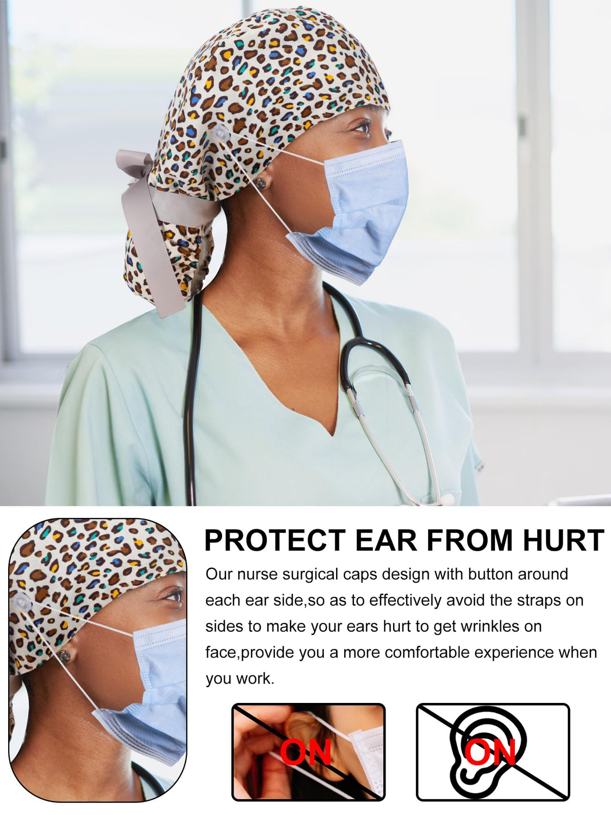 Floraltop scrub cap with elastic band for secure fit