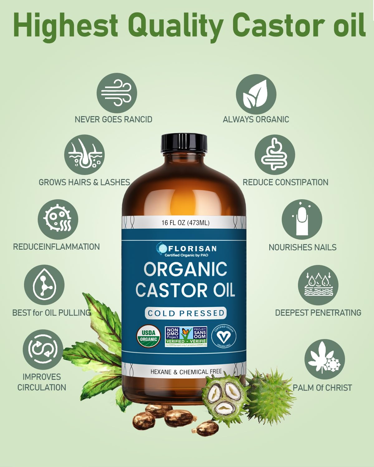 Florisan Organic Castor Oil bottle with dropper
