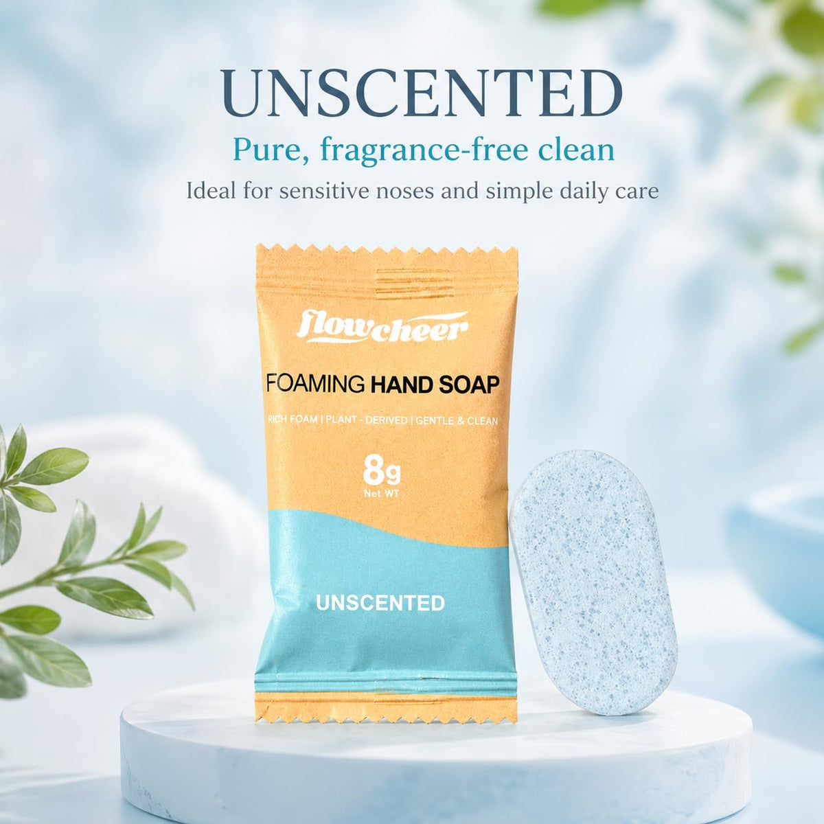 flowcheer Foaming Hand Soap Tablet being dissolved in water