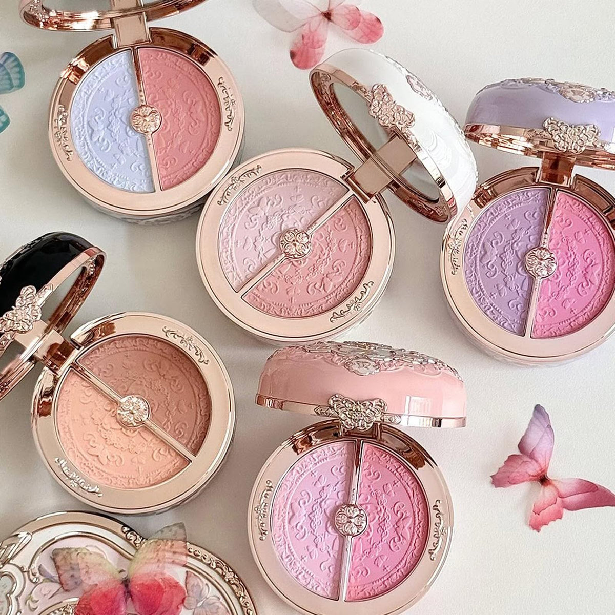 Flower Knows blush duo open with applicator brush