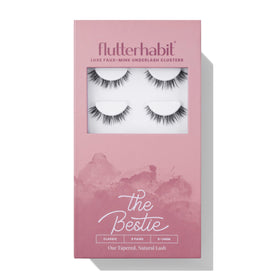 FlutterHabit Underlash Extensions pack front view with tapered lash clusters