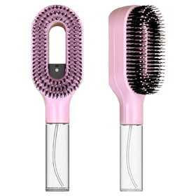 FlyLanyards 2-in-1 Manual Misting Detangling Hair Brush front view, pink