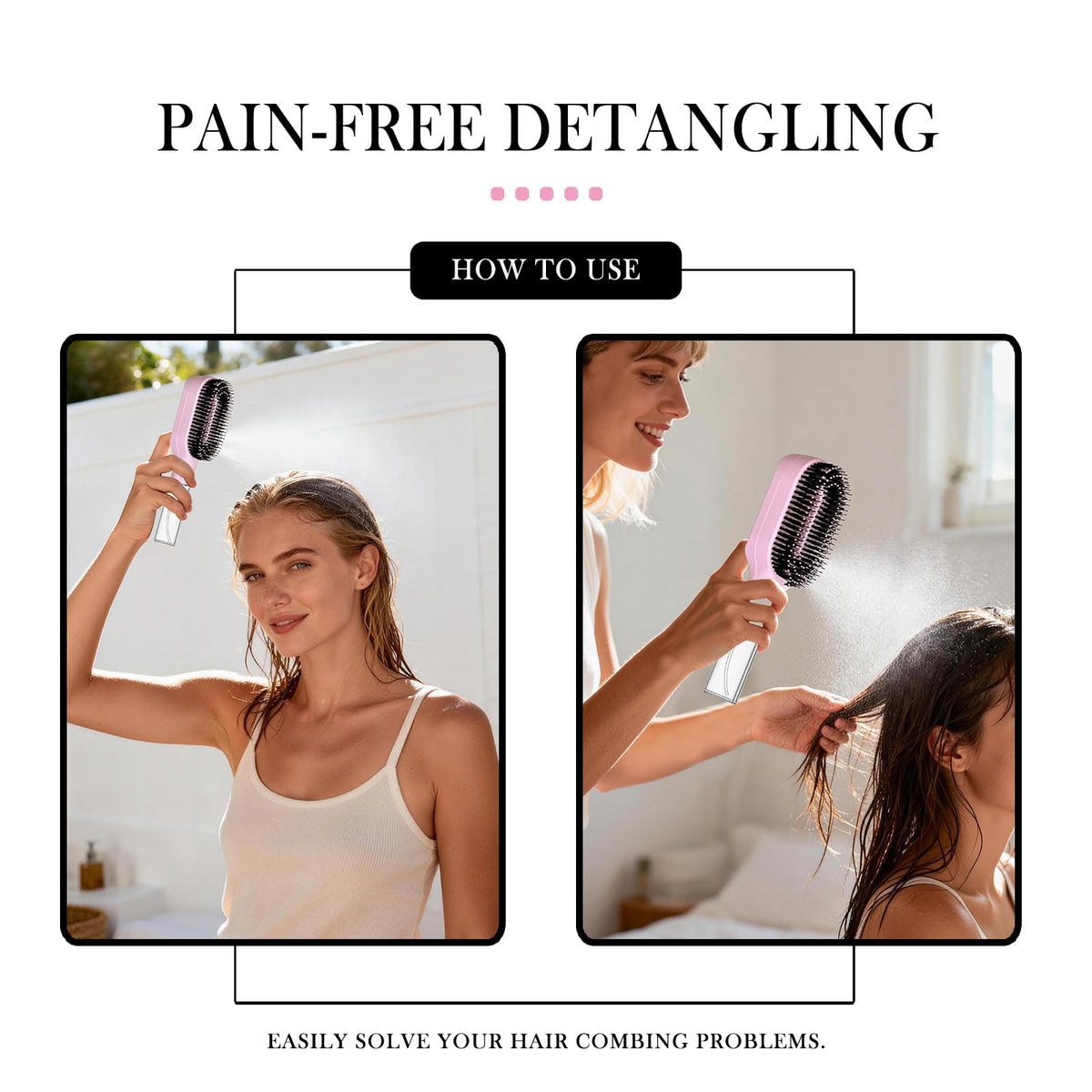 FlyLanyards Misting Detangling Hair Brush displayed with packaging