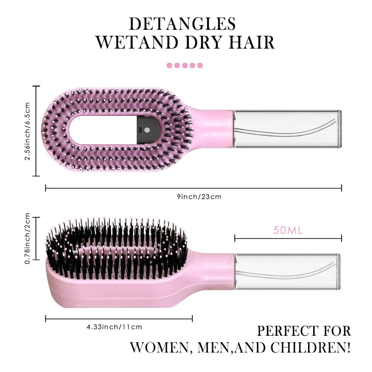 FlyLanyards Misting Detangling Hair Brush with fine mist spray action
