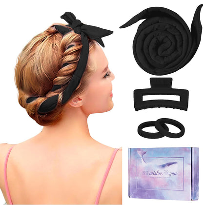 Flylipu Heatless Curling Rod Headband in black, front view