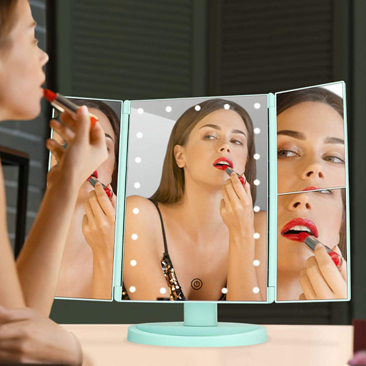 Flymiro Tri-fold Lighted Makeup Mirror folded for storage