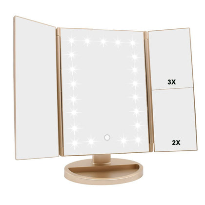Flymiro Tri-fold Lighted Makeup Mirror front view with 21 LED lights