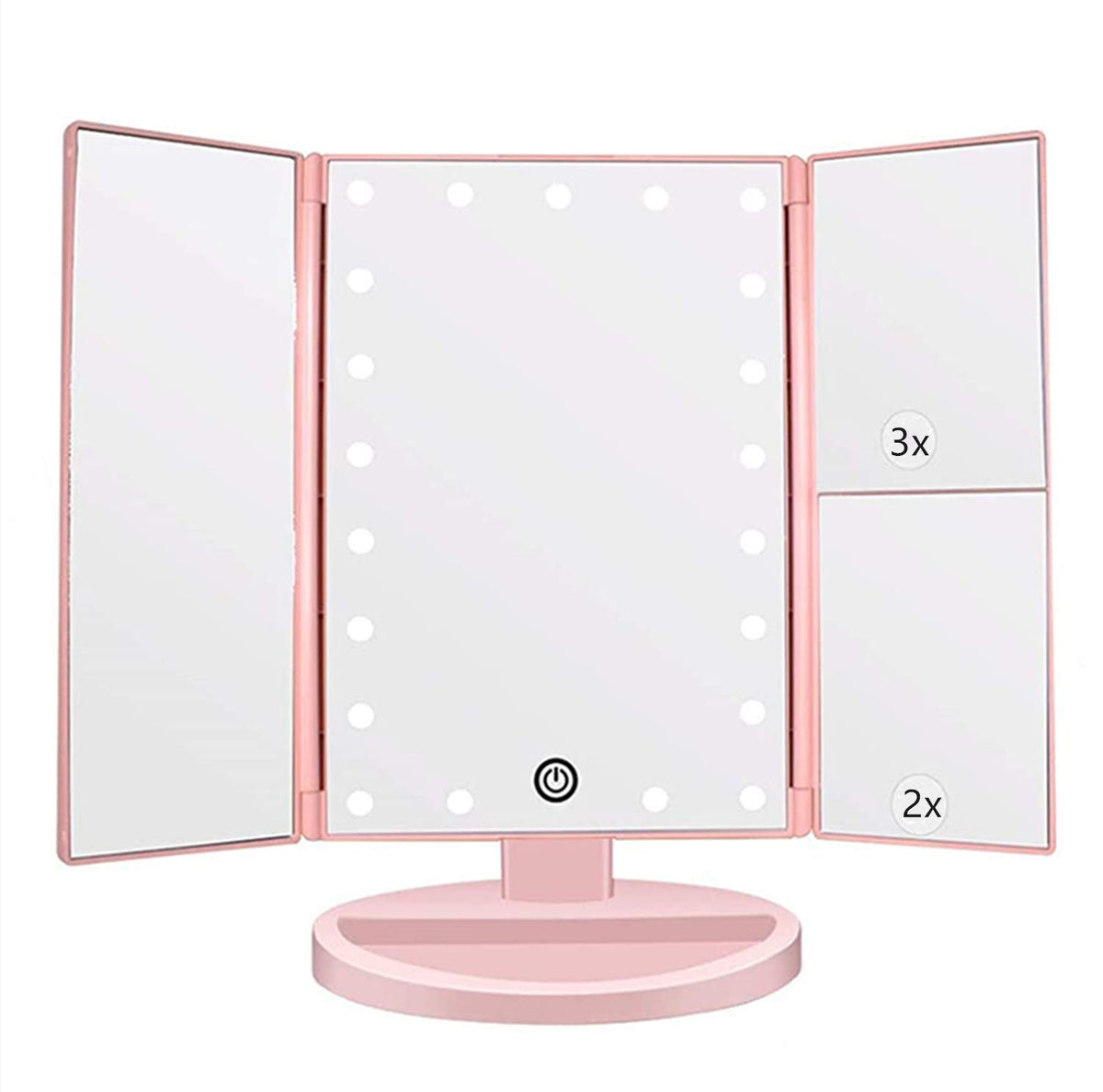 Flymiro Tri-fold Lighted Makeup Mirror front view with 21 LED lights