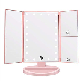 Flymiro Tri-fold Lighted Makeup Mirror front view with 21 LED lights