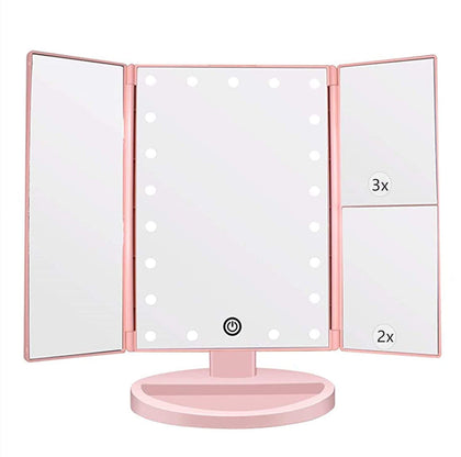 Flymiro Tri-fold Lighted Makeup Mirror front view with 21 LED lights