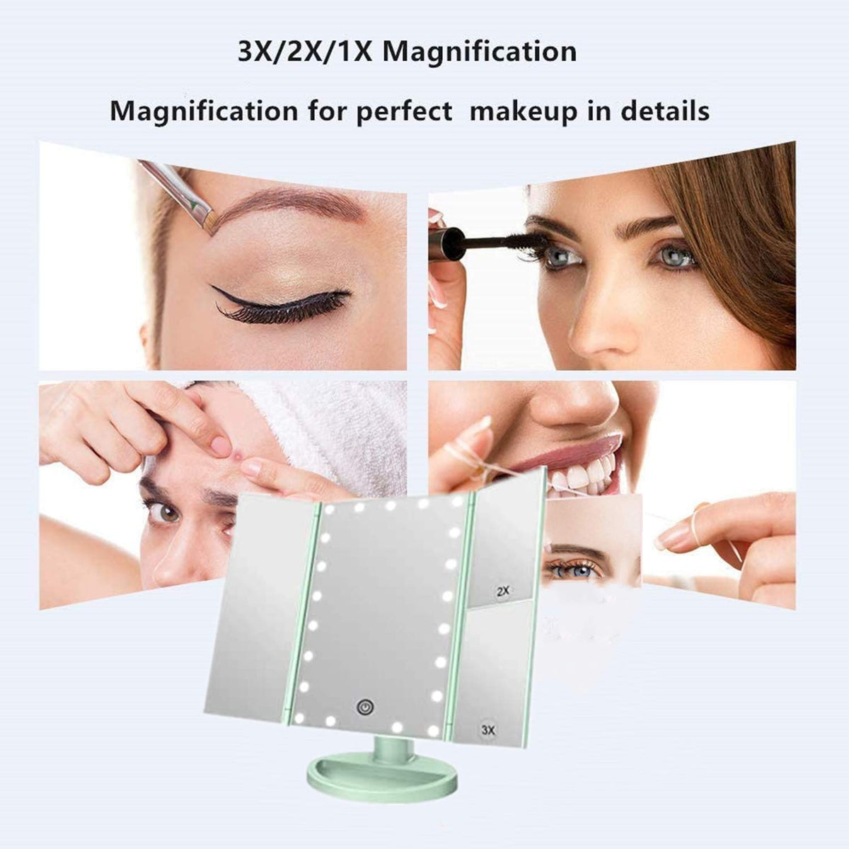 Flymiro Tri-fold Lighted Makeup Mirror in champagne rose gold colour