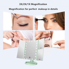Flymiro Tri-fold Lighted Makeup Mirror in champagne rose gold colour
