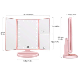 Flymiro Tri-fold Lighted Makeup Mirror in champagne rose gold colour