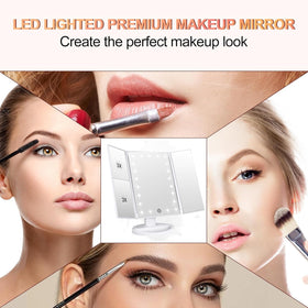 Flymiro Tri-fold Lighted Makeup Mirror in elegant rose gold colour