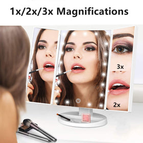 Flymiro Tri-fold Lighted Makeup Mirror in use for makeup application