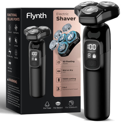 Flynth Electric Razor front view with three rotary blades