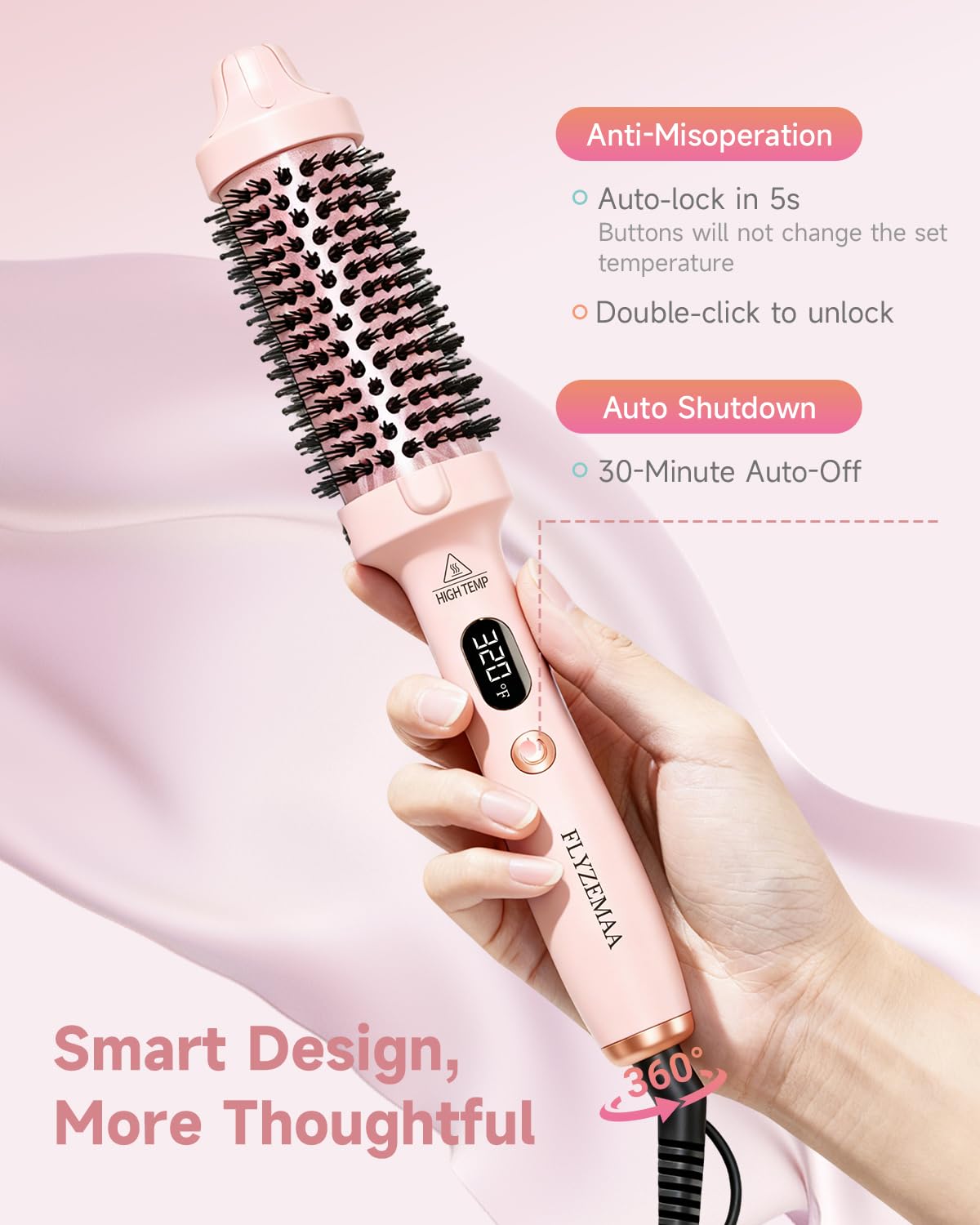 FLYZEMAA heated brush with 360° swivel cord