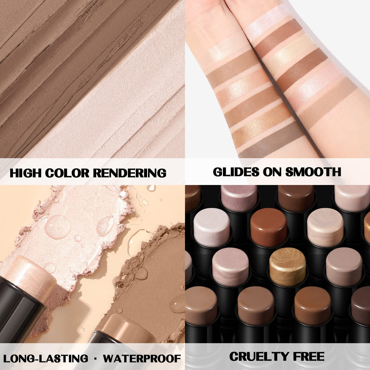 FOCALLURE contour stick set with swatches on skin