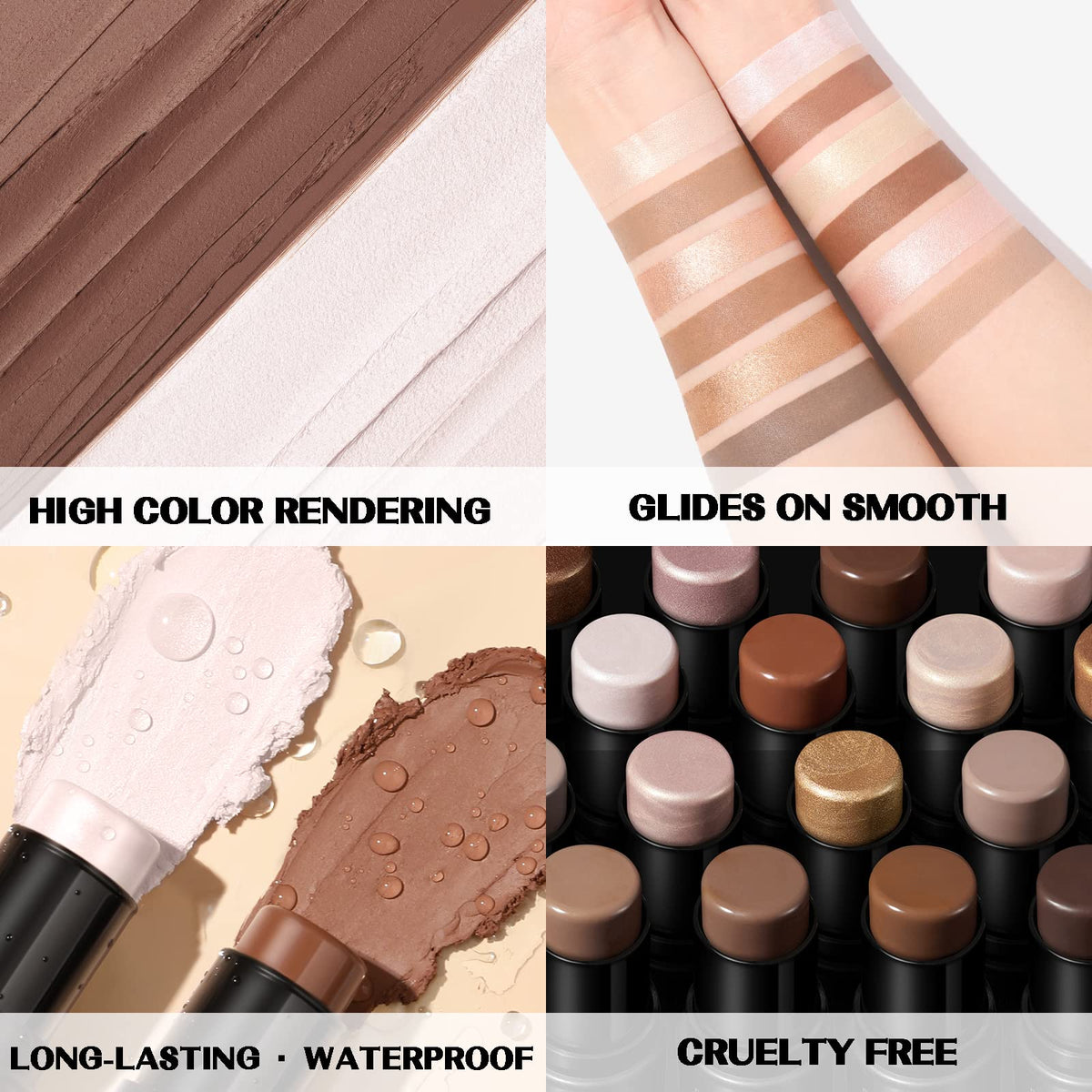 FOCALLURE highlighting stick being applied to cheekbones