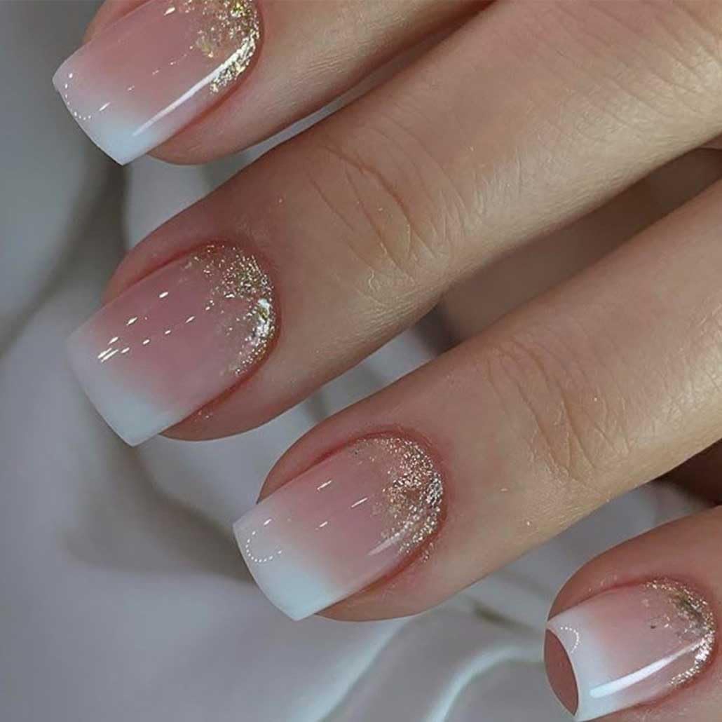 Foccna Square Ombre Press on Nails pink design front view
