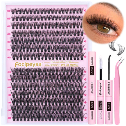 Focipeysa Eyelash Extension Kit with 280pcs D Curl lashes