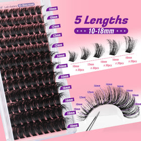 Focipeysa Fluffy Lash Clusters 10-18mm D Curl individual lashes displayed
